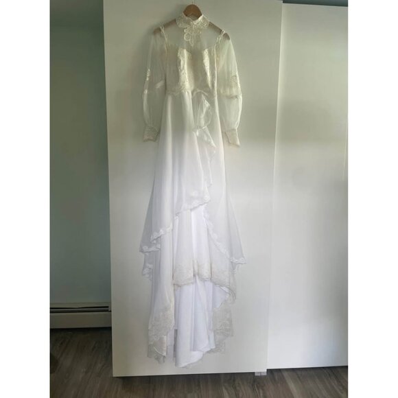 Vintage Weddjng Dress, Size S, 1980s High Neck Lace - Picture 7 of 9